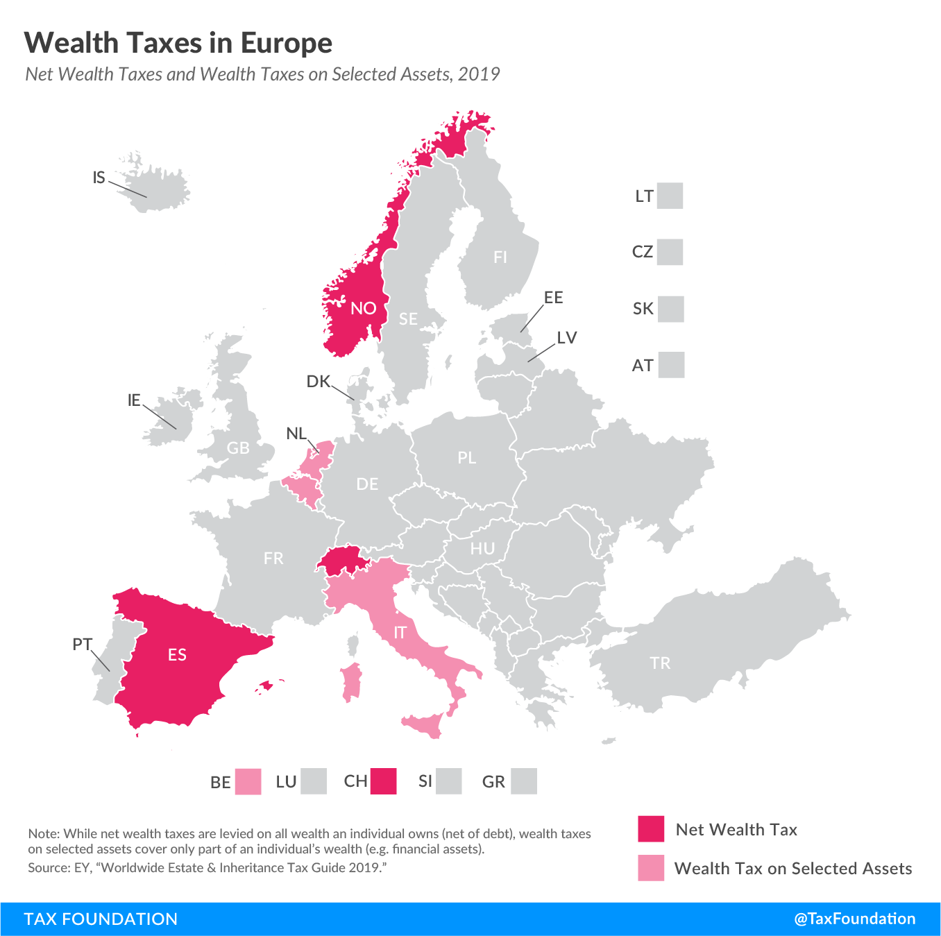 Wealth taxes in Europe include a Norway wealth tax, Spain wealth tax, Switzerland wealth tax, Belgium wealth tax, Italy wealth tax, and Netherlands wealth tax
