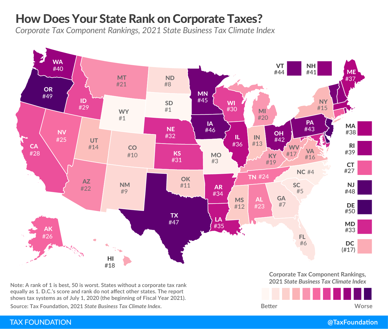 Ranking state corporate tax codes on the 2021 State Business Tax Climate Index. Best and worst corporate tax codes in the United States