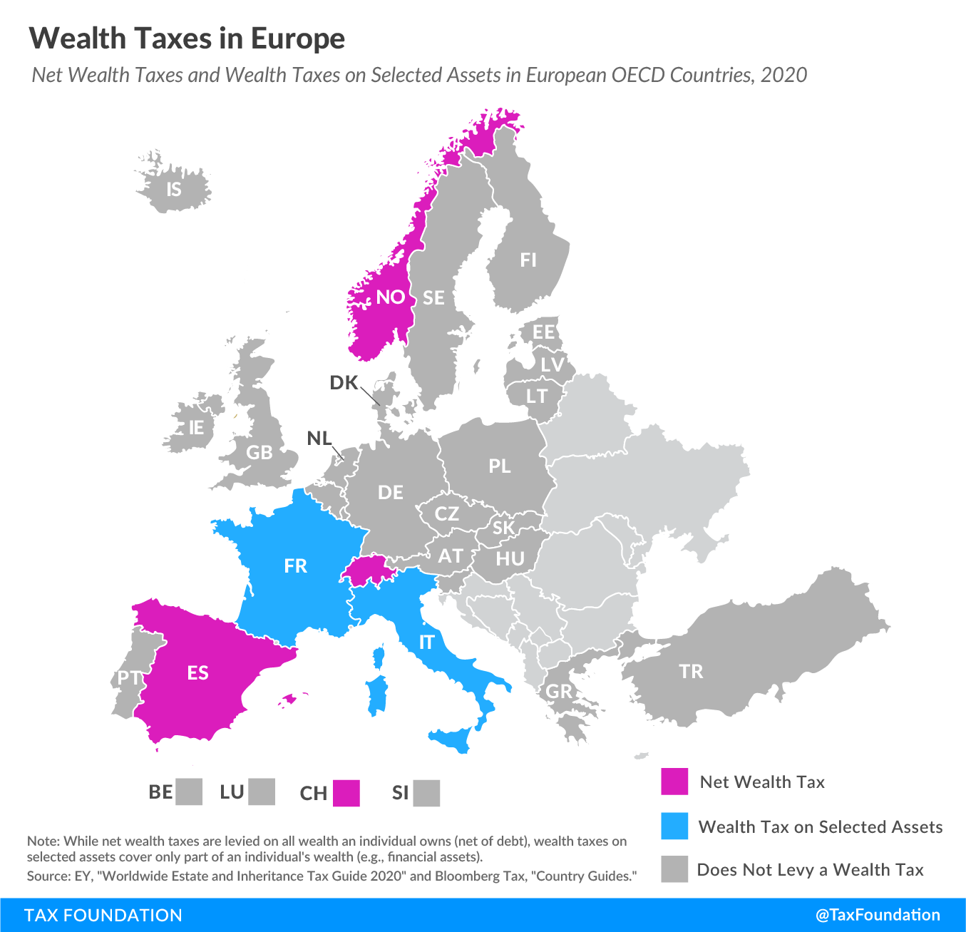 Wealth taxes in Europe, 2020. European countries with a wealth tax, net wealth tax, wealth tax on selected assets