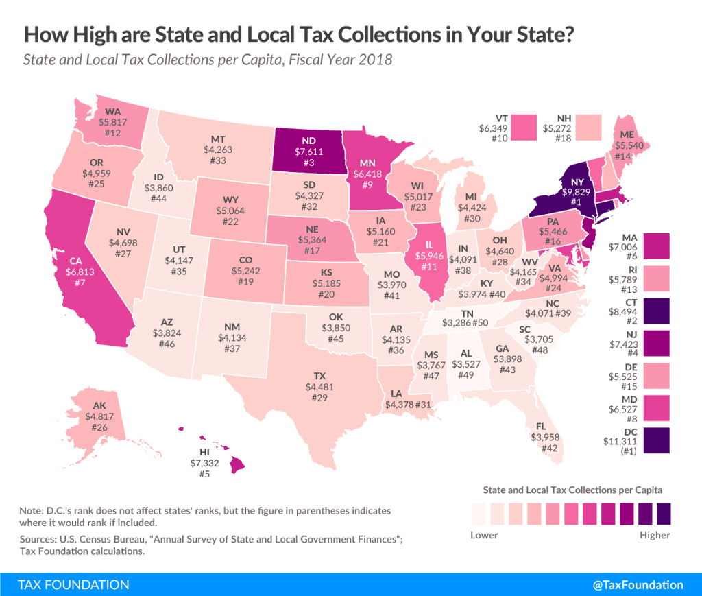 State and Local Tax Collections Per Capita in Your State, 2021