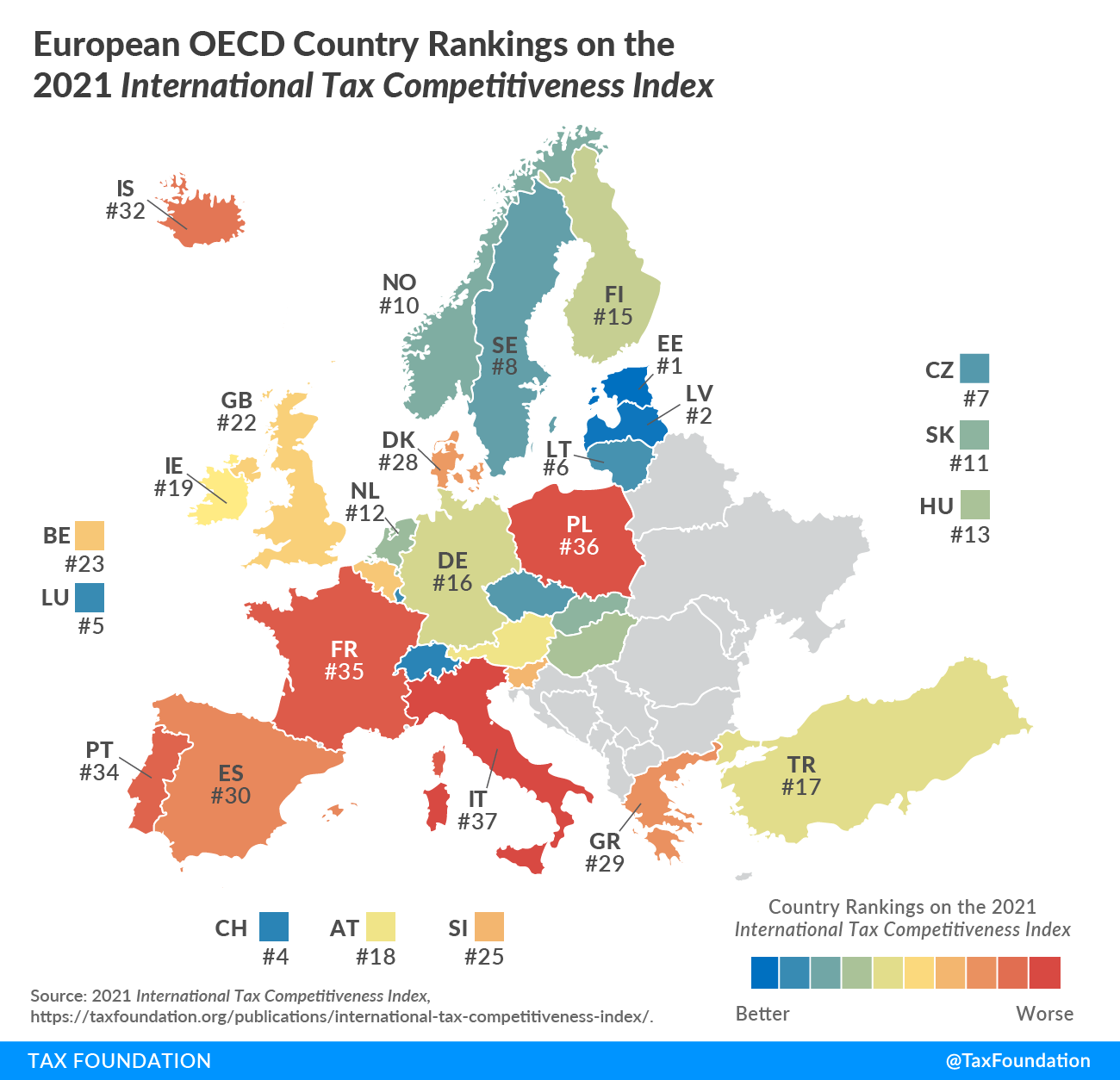 2021 International Tax Competitiveness Index Rankings in Europe, 2021 Global Tax Competitiveness Rankings, 2021 Global Tax Rankings in OECD Global Tax