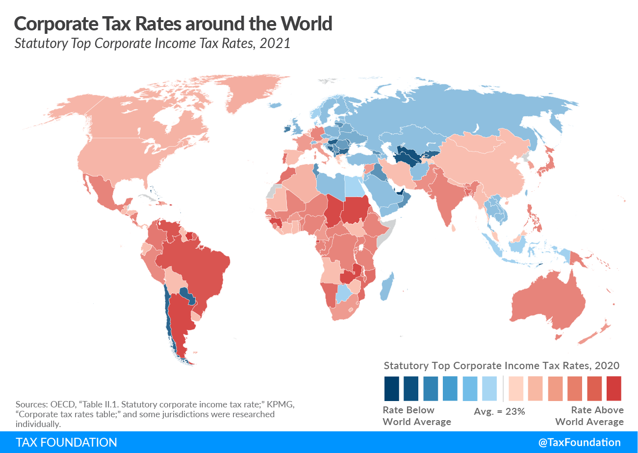 2021 corporate tax rates by country, corporate tax rate trends, Irelands corporate tax rate, G7 corporate tax rate, and corporate tax rates globally, 2021 corporate tax rates around the world