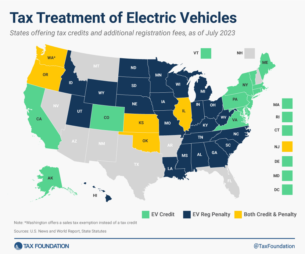 Tax treatment of electric vehicles ev taxes by state 2023 vehicle registration fees and EV tax credits