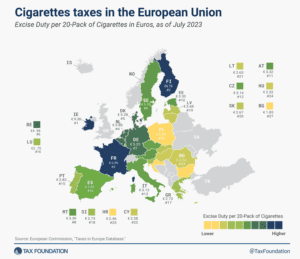 Europe Cigarette Taxes Map: 2023 EU Tobacco Tax Rates