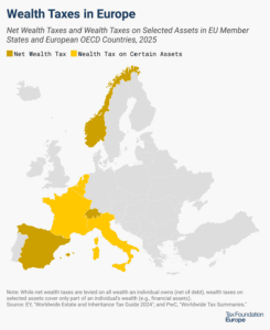 Net wealth taxes in europe, 2025 wealth taxes including France wealth tax and Spain wealth tax