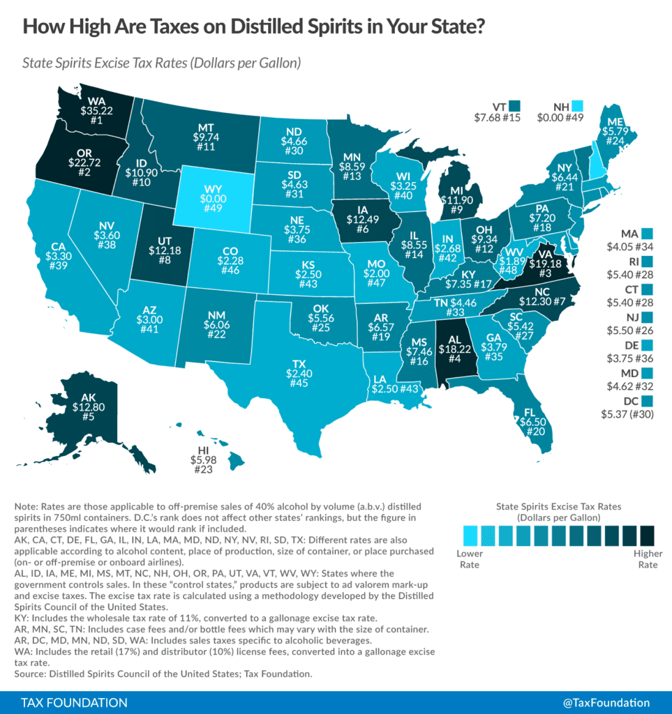 Distilled Spirits Taxes by State, 2026 | Interactive Map