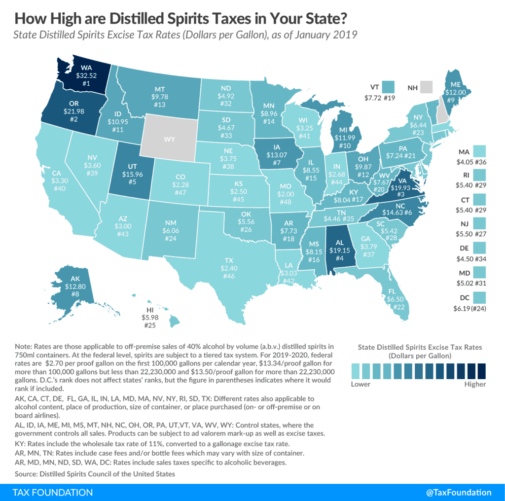 Distilled Spirits Taxes by State, 2026 | Interactive Map
